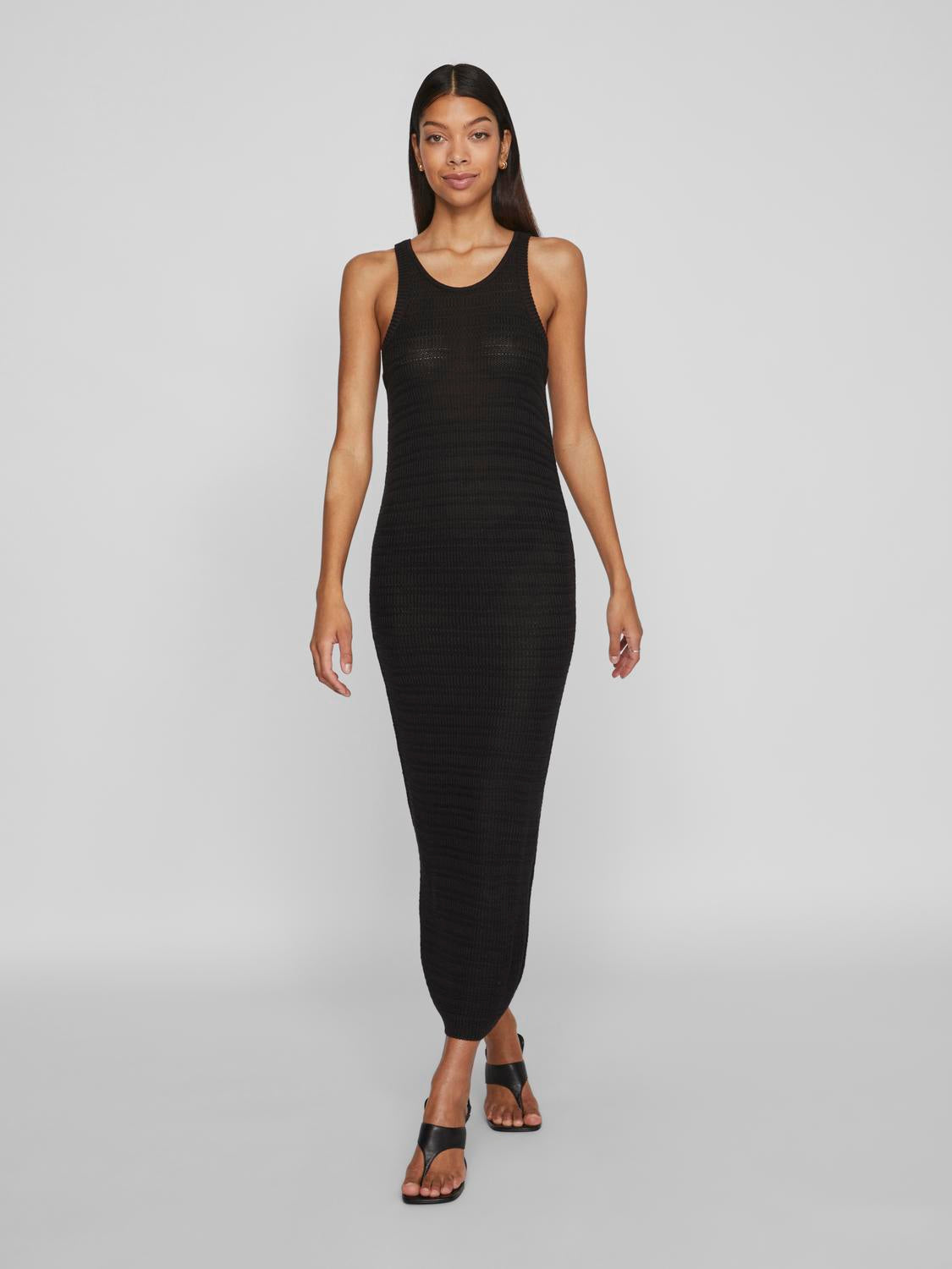 Vimargot Open O-Neck S/L strikkjole - sort